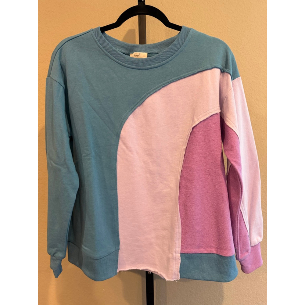 Easel 100% Cotton Color Block Sweatshirt in Multi Colors Size S - Picture 2 of 10